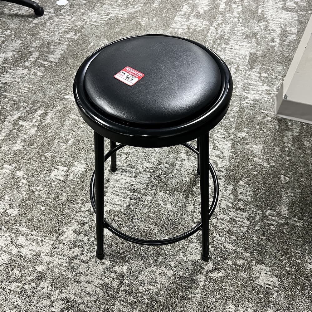 black metal stool padded, counter height, no back, used office furniture
