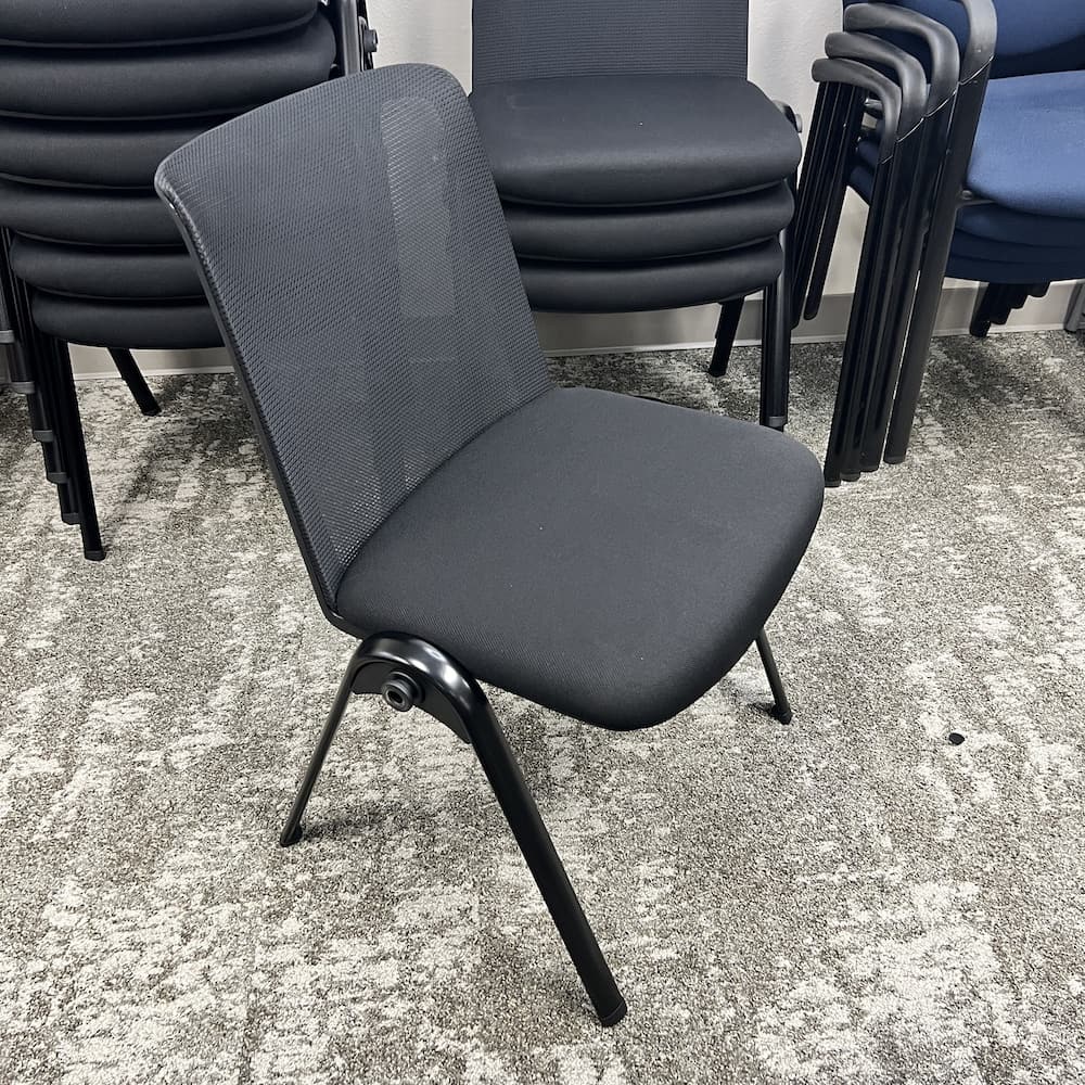 black upholstered mesh back stacking chair, new closeout office furniture