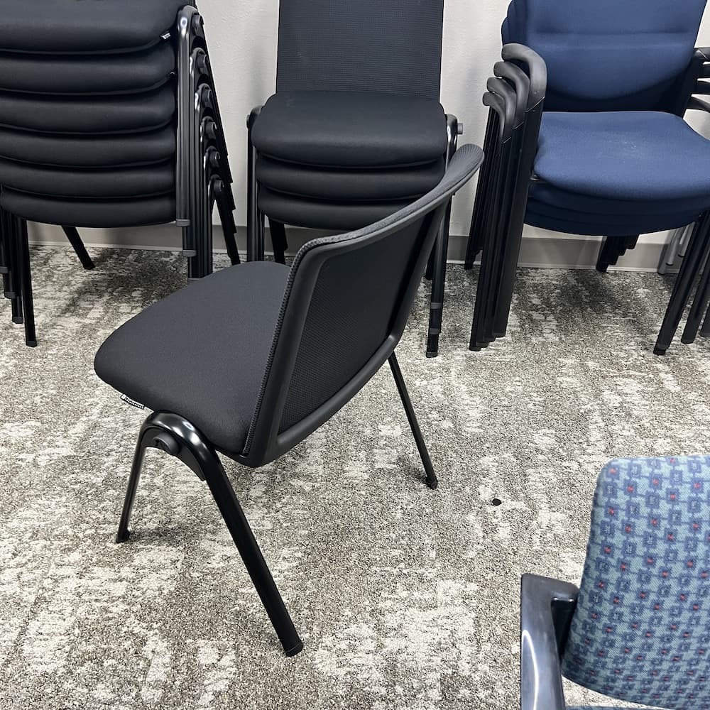black upholstered mesh back stacking chair, new closeout office furniture