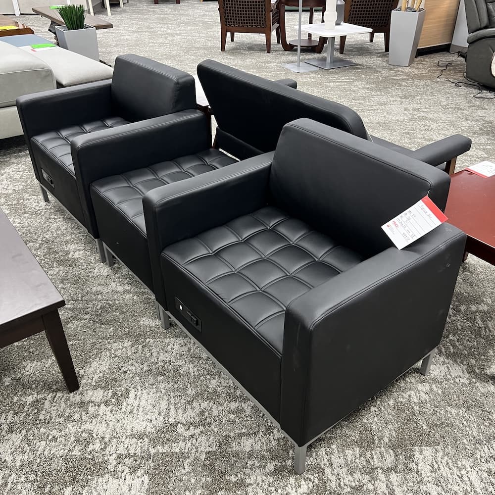 89" x 27" Black Vinyl 3 Piece 2 Seater Lounge with Power Hubs