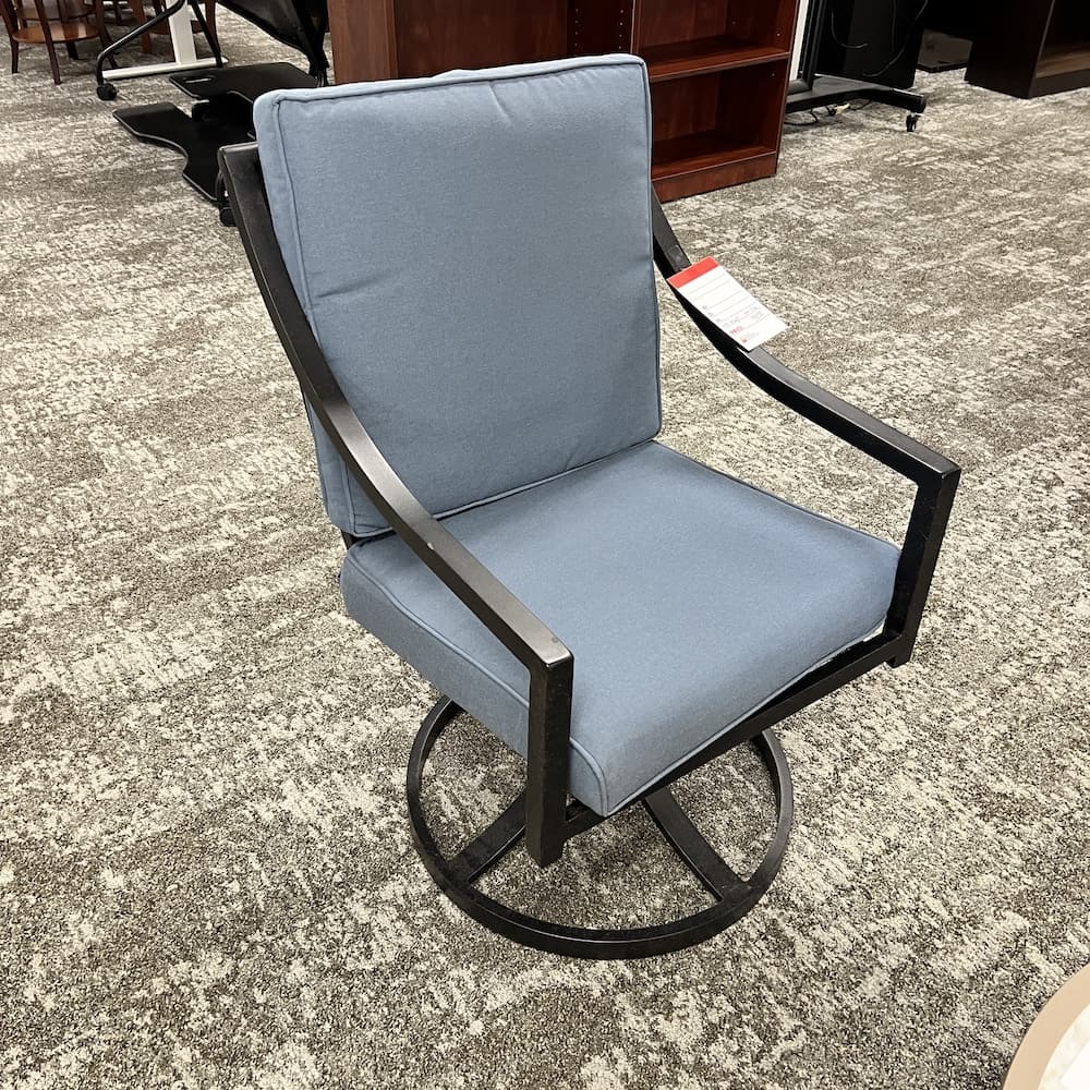 blue and black swivel chair outdoor patio