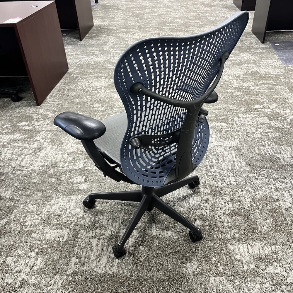 blue and grey mirra Herman Miller task chair, used office furniture