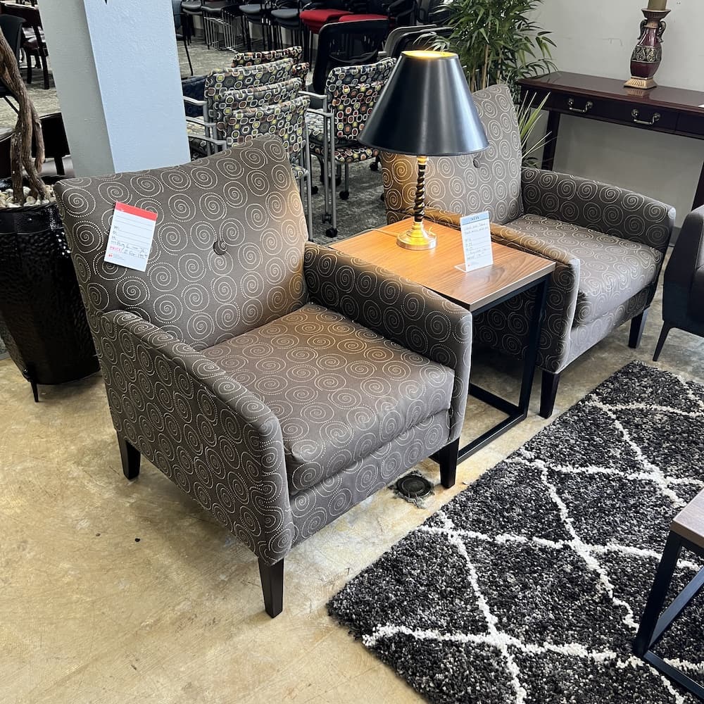brown upholstered arm chairs for reception lounge area, used office furniture