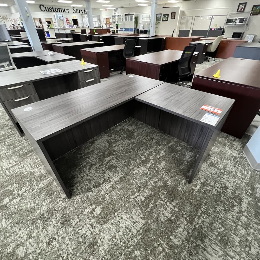 New - 60" x 54" Coastal Grey Laminate L-Desk Shell - Right Return