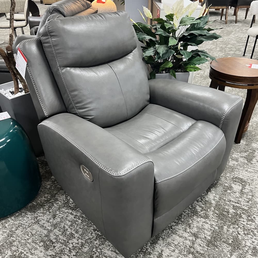 Ashley grey leather power recliner mindanao. open box furniture
