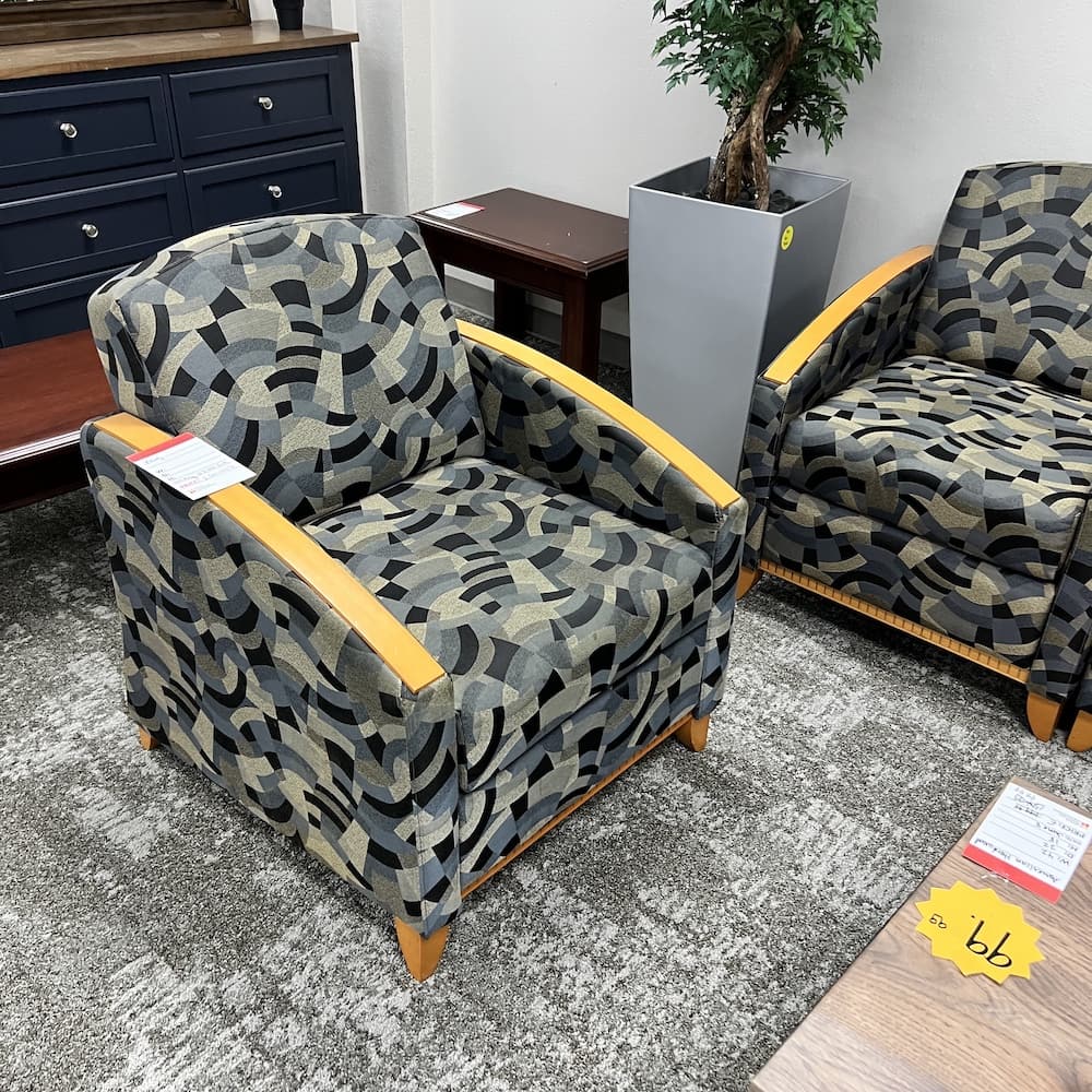 Set of 2 - Krug Jordan Green Grey Swirls Upholstery and Honey Veneer Lounge Chair