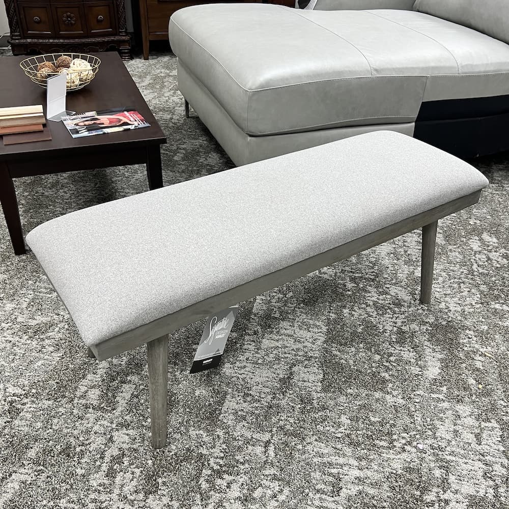 grey bench, upholstered, Ashley furniture, open box home furniture