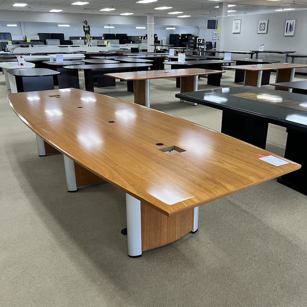 honey veneer table conference, nienkamper, used office furniture
