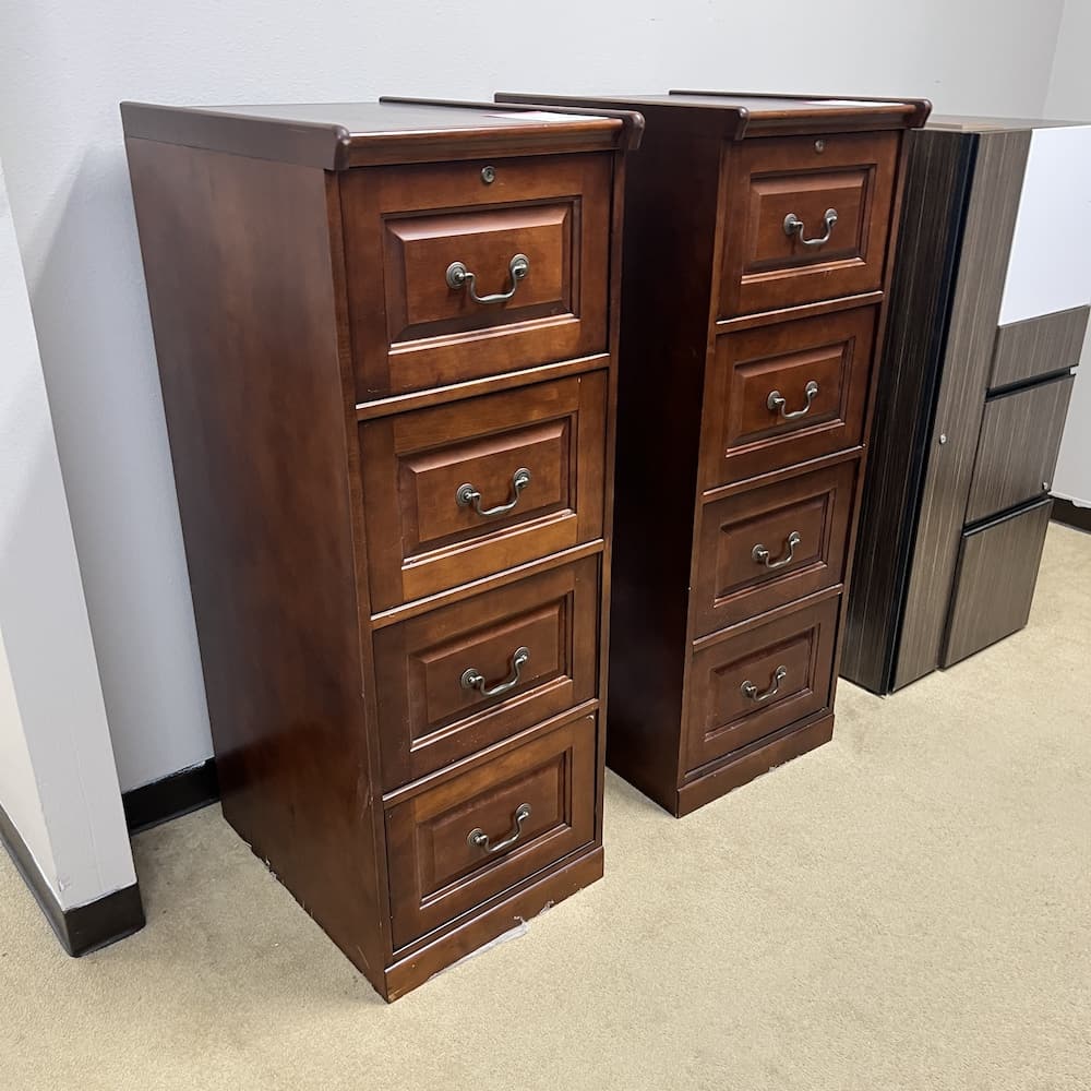 mahogany veneer 4 drawer vertical file cabinet, legal size, used office furniture