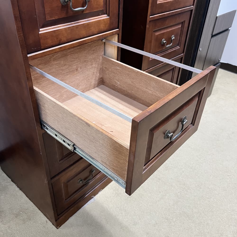 mahogany veneer 4 drawer vertical file cabinet, legal size, used office furniture