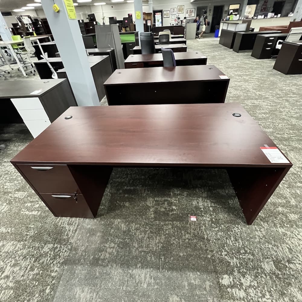 mahogany laminate desk 72x36 with file file, used office furniture