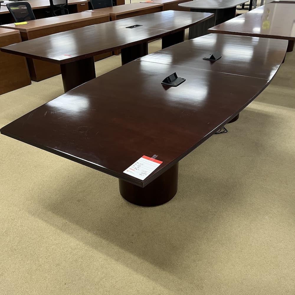 mahogany veneer boat shaped conference table, used office furniture 10 ft