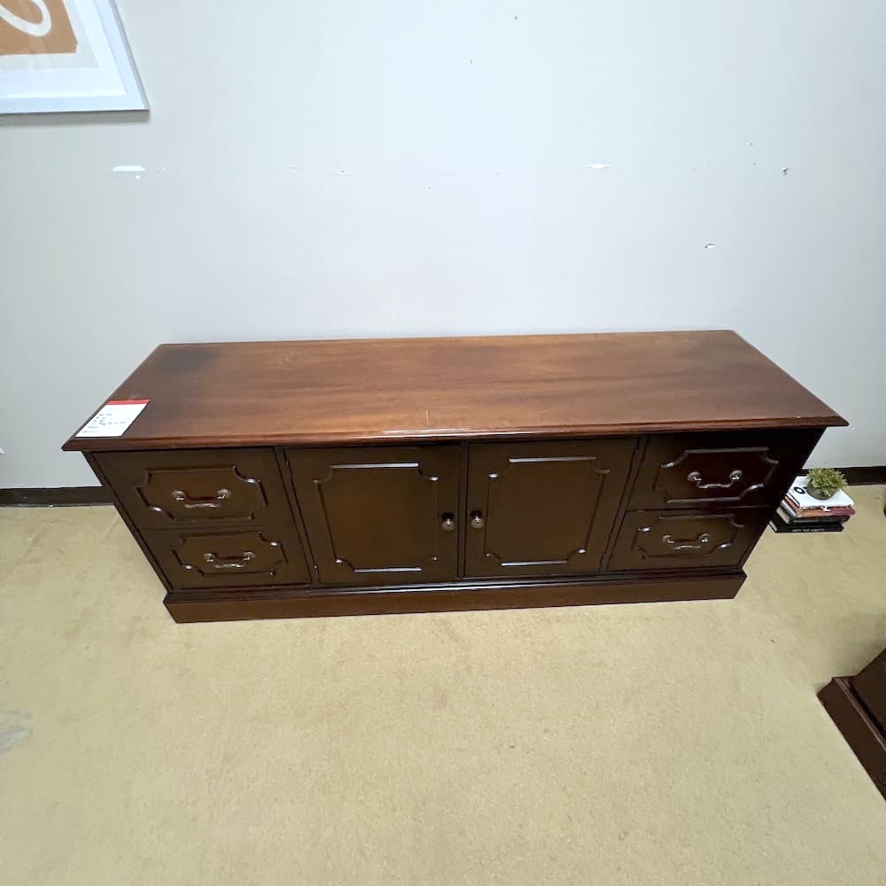 mahogany traditional l-desk and credenza set, used office furniture