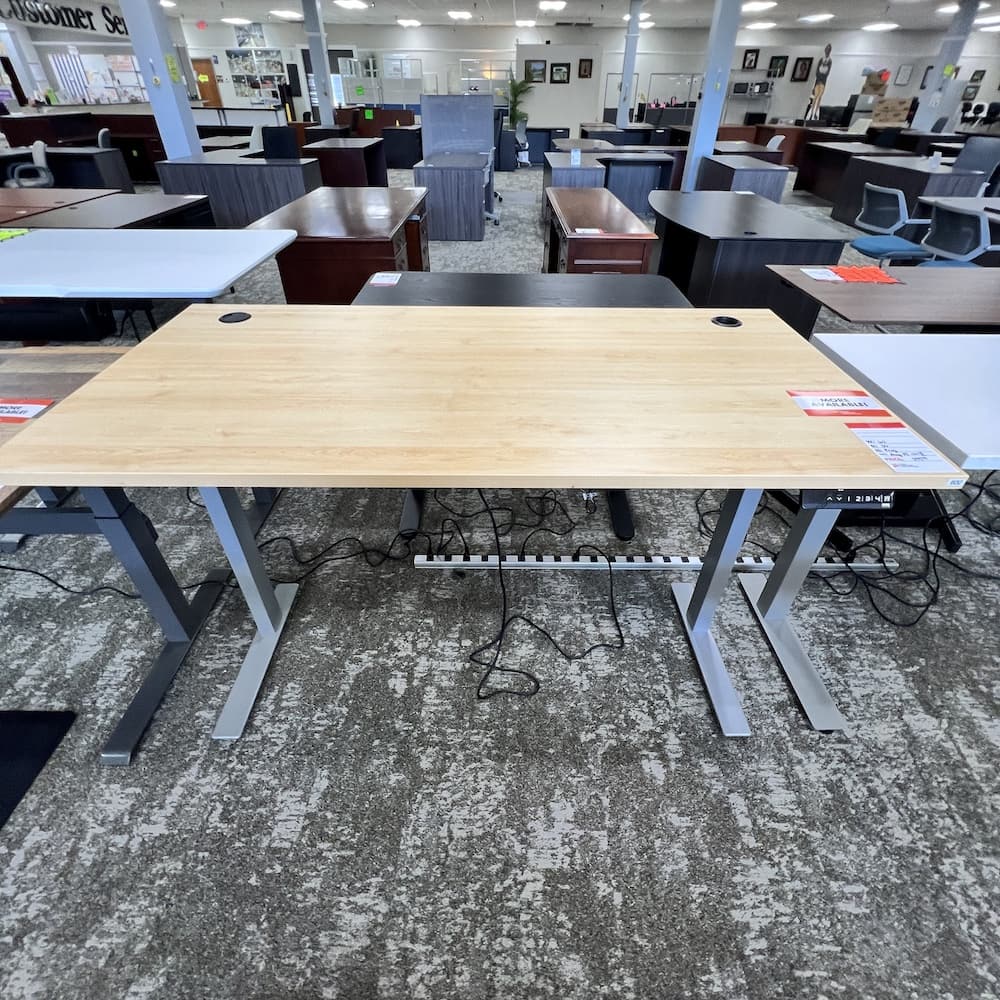 maple height adjustable standing desk, grey base, used office furniture