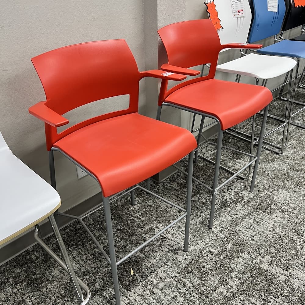 red steelcase move stools with arms, used office furniture