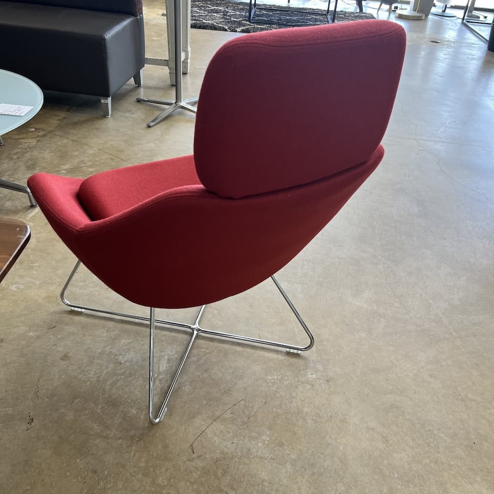 red wool womb like chair, lounge office furniture, modern, allermuir open chair