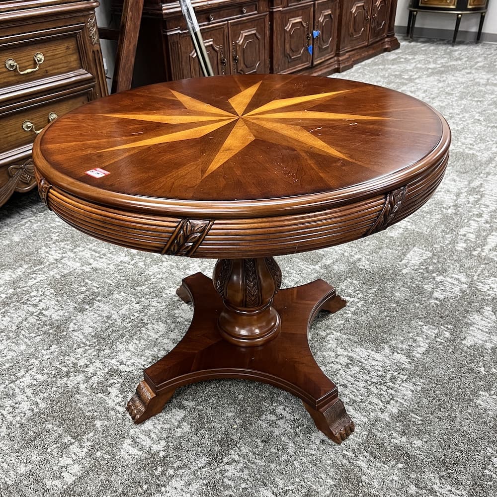 36" Compass Star Walnut Veneer Traditional Round Break Room Dining Table