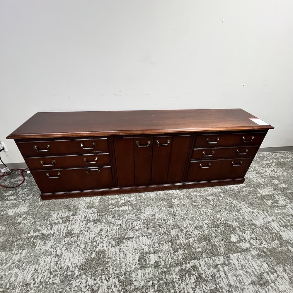 walnut traditional credenza storage cabinet, Kimball, used office furniture