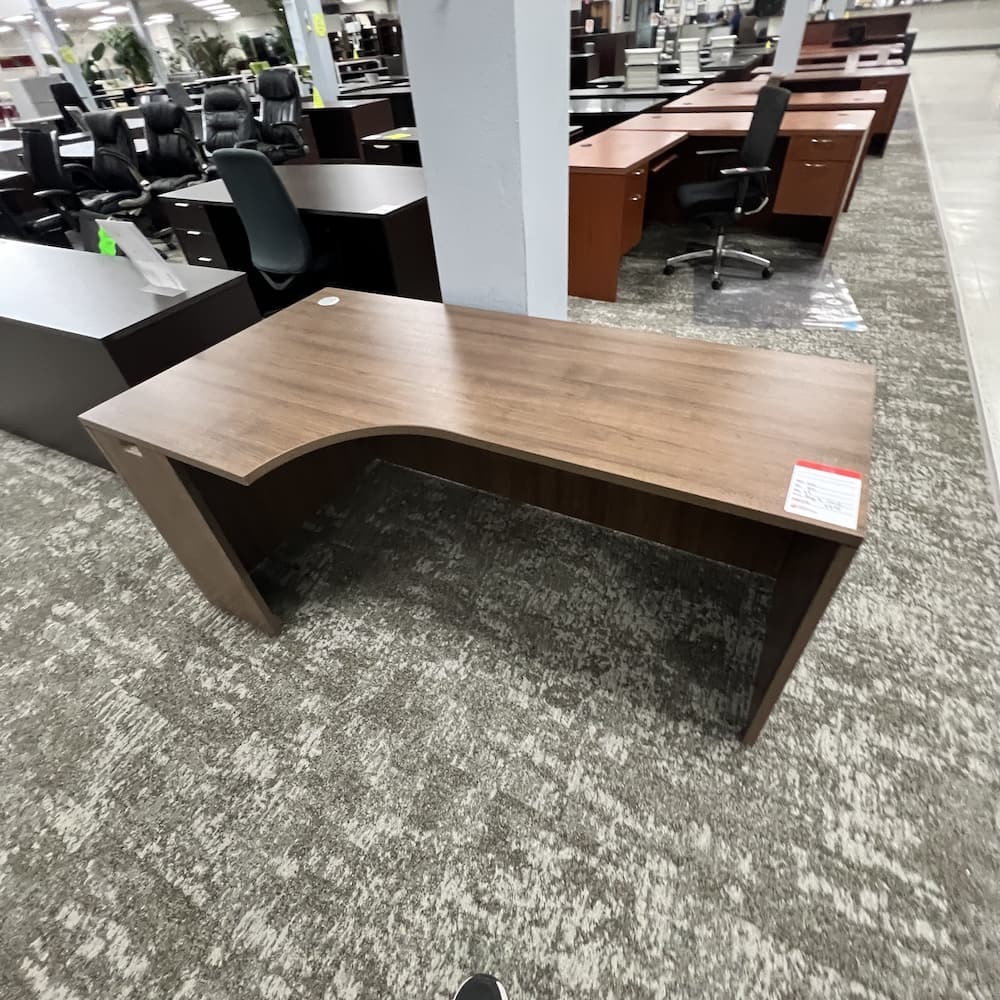 walnut laminate l-desk pork chop left return 71 x 36 used office furniture