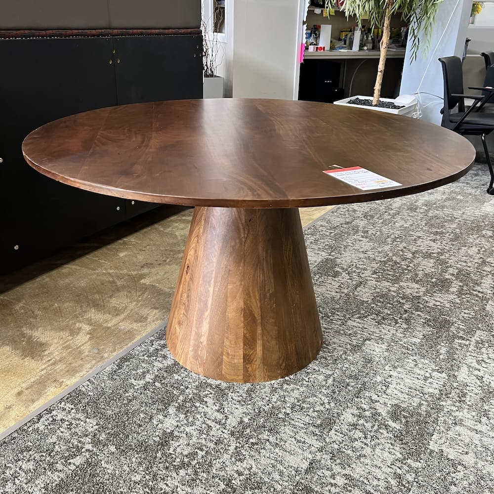 walnut round pedestal table, 52" veneer wood, scratch n dent open box home furniture