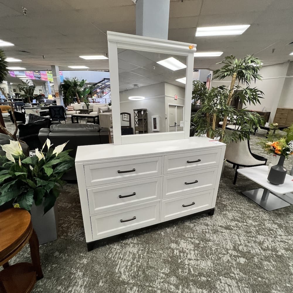 6 drawer white dresser with mirror, Ashley furniture, open box scratch n dent home furniture