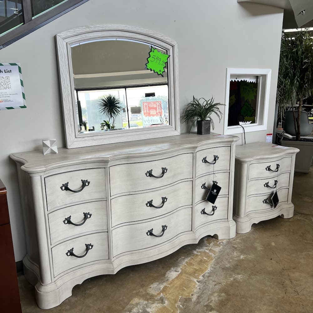 White dresser 9 drawer with mirror, scratch n dent Ashley furniture
