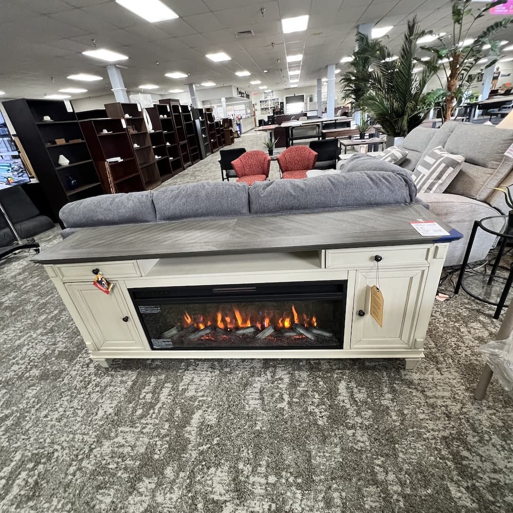 white beige fireplace tv console, scratch n dent home furniture, Martin,