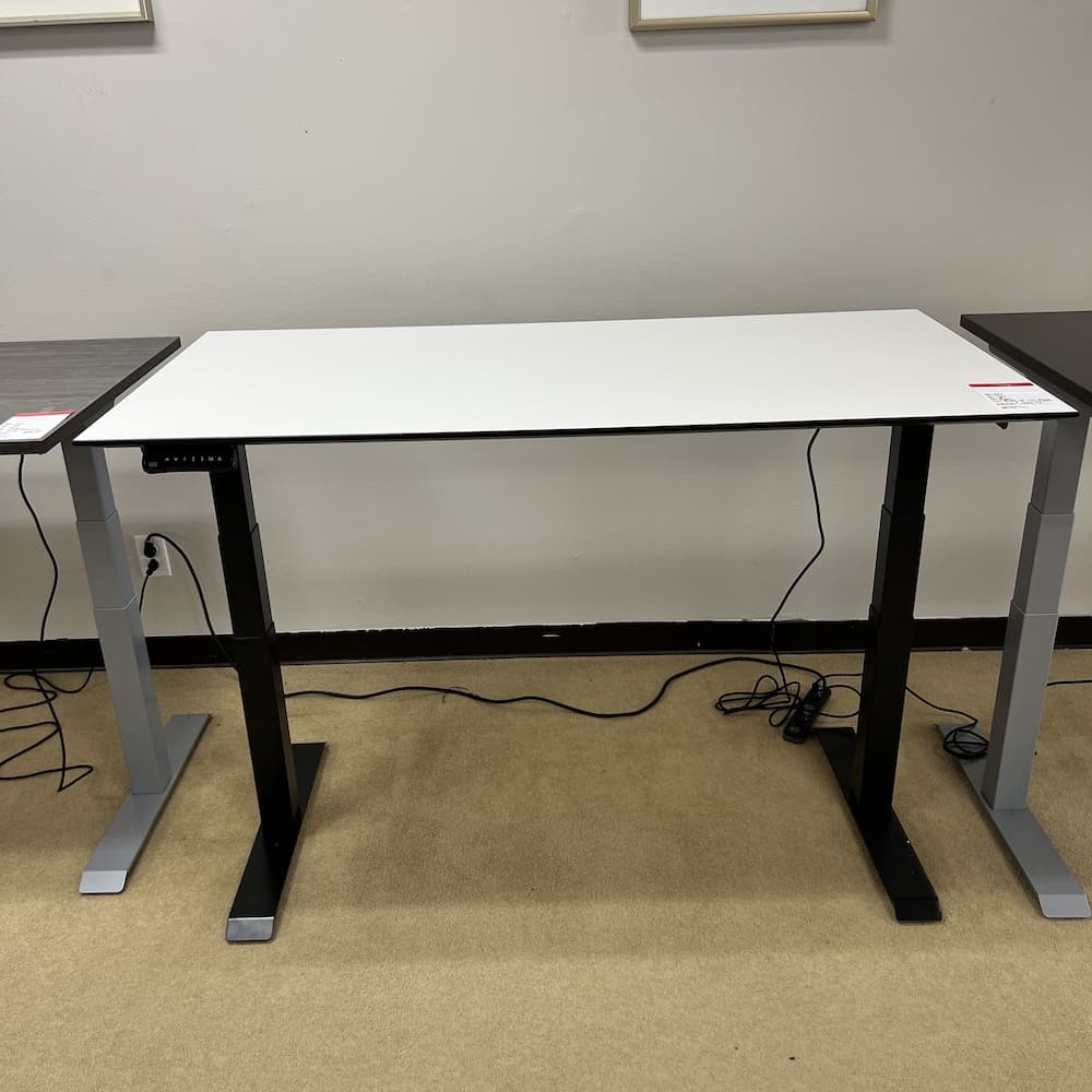 60" x 30" White Laminate and Black Legs Programmable Height Adjustable Standing Desk