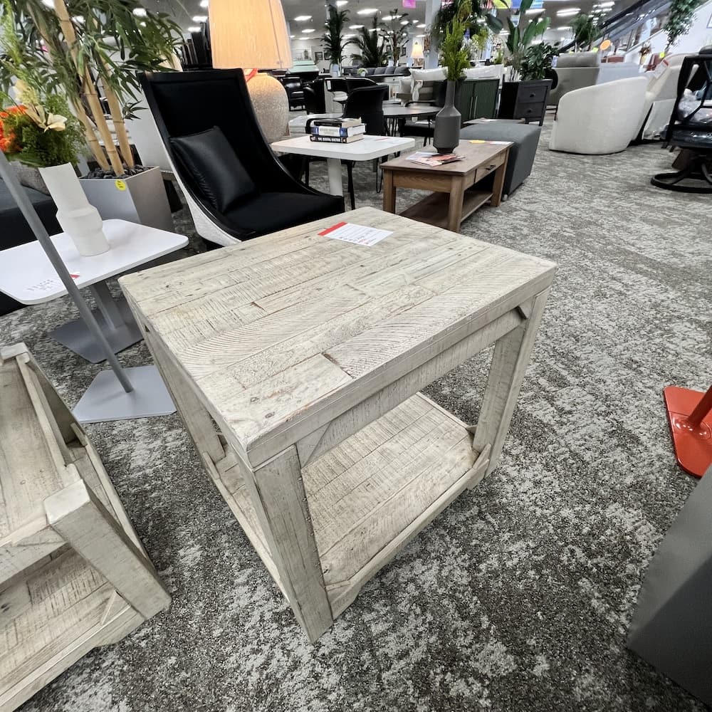 white washed wood rectangle side table, scratch n dent home furniture