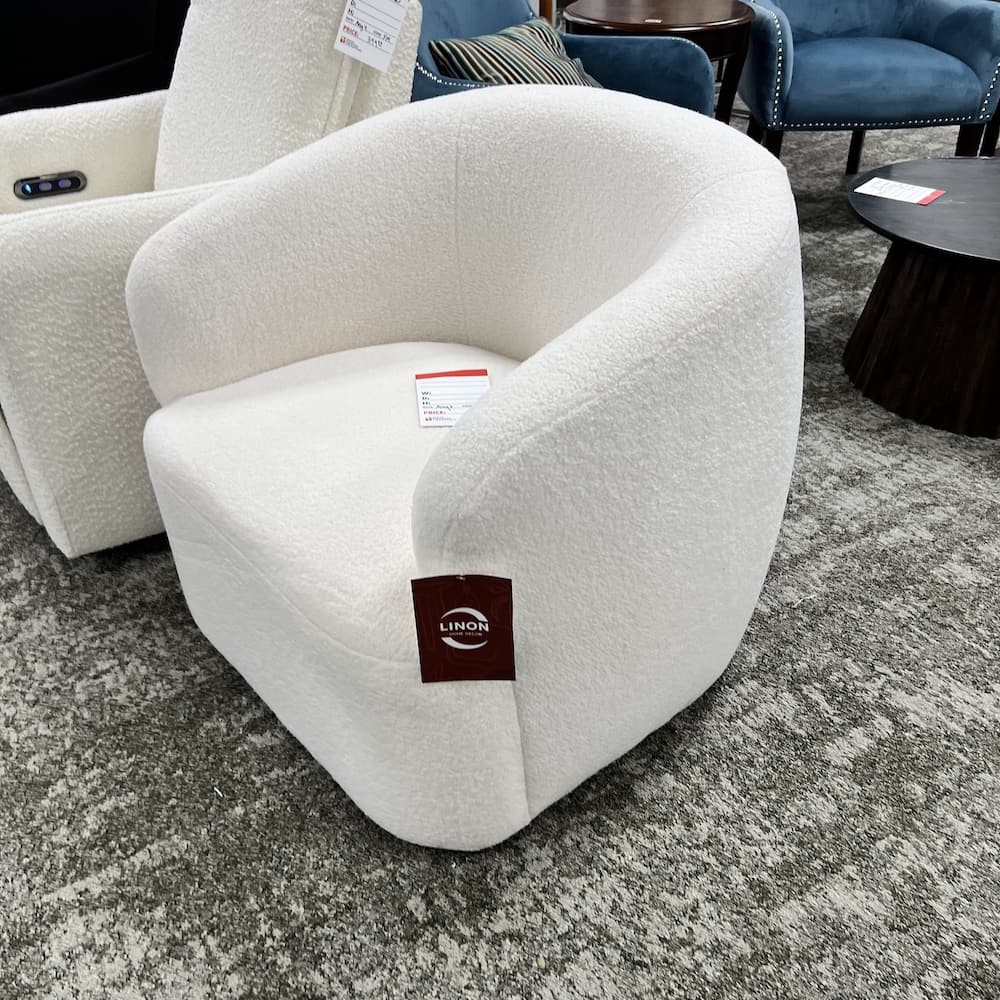 Linon Corinna White Upholstery Barrel Club Chair