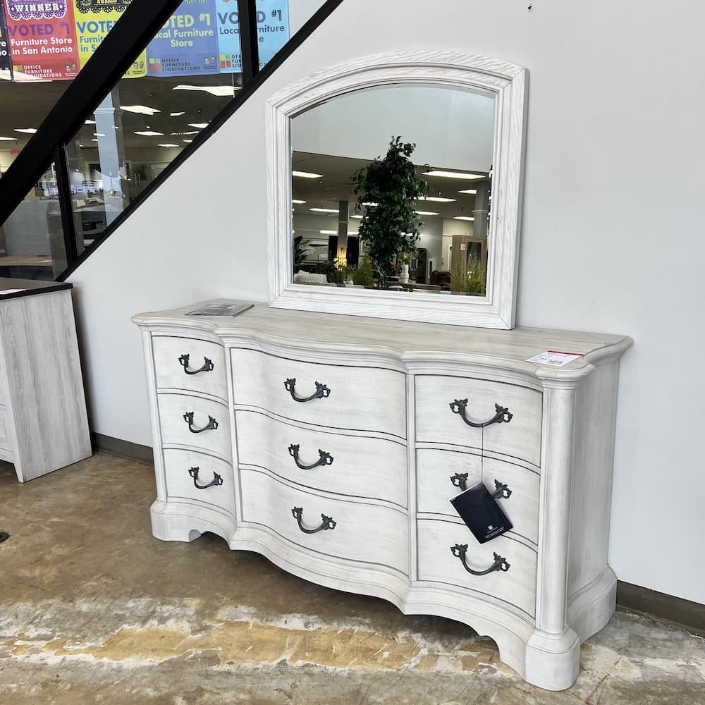 White dresser 9 drawer with mirror, scratch n dent Ashley furniture
