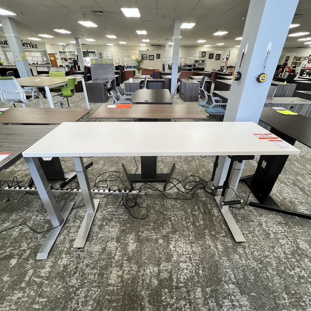 white and grey height adjustable desk, used office furniture