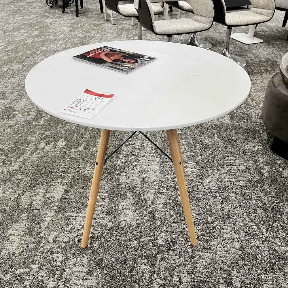 32" White Laminate MCM Style Round Table