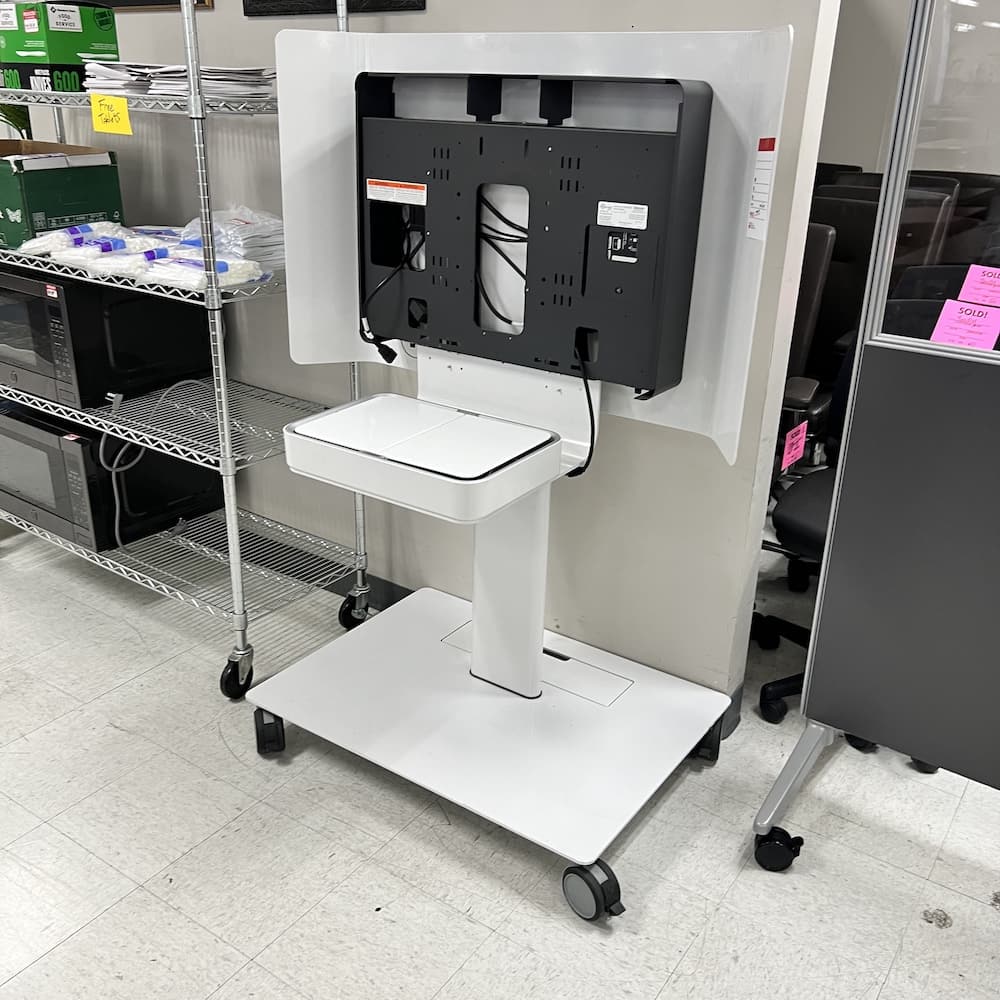 white steelcase media scape mobile conferencing stand, used office furniture electronics networking