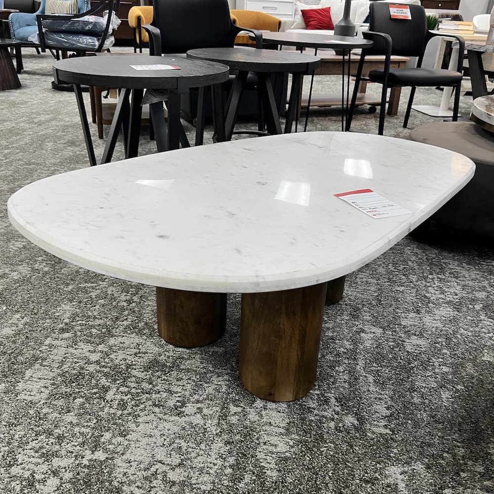 white Jaipur home stone top coffee table, lily pad shape, scratch n dent home furniture