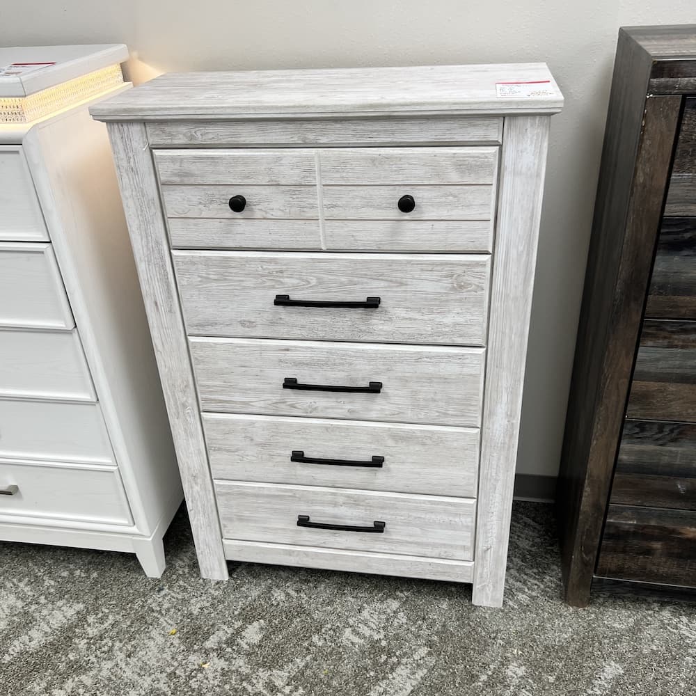 white dresser 5 drawer, open box scratch n dent home furniture