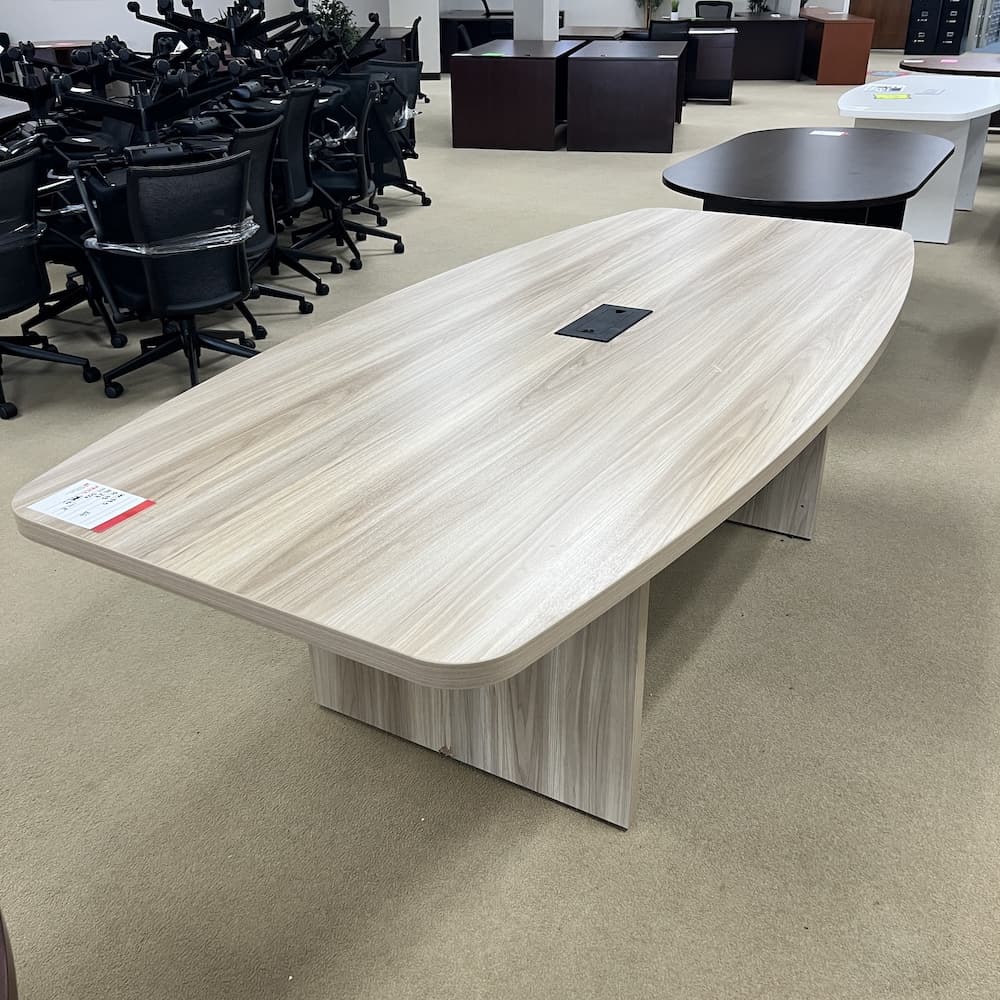8 ft american elm boat shaped conference table, laminate, open box scratch n dent office furniture