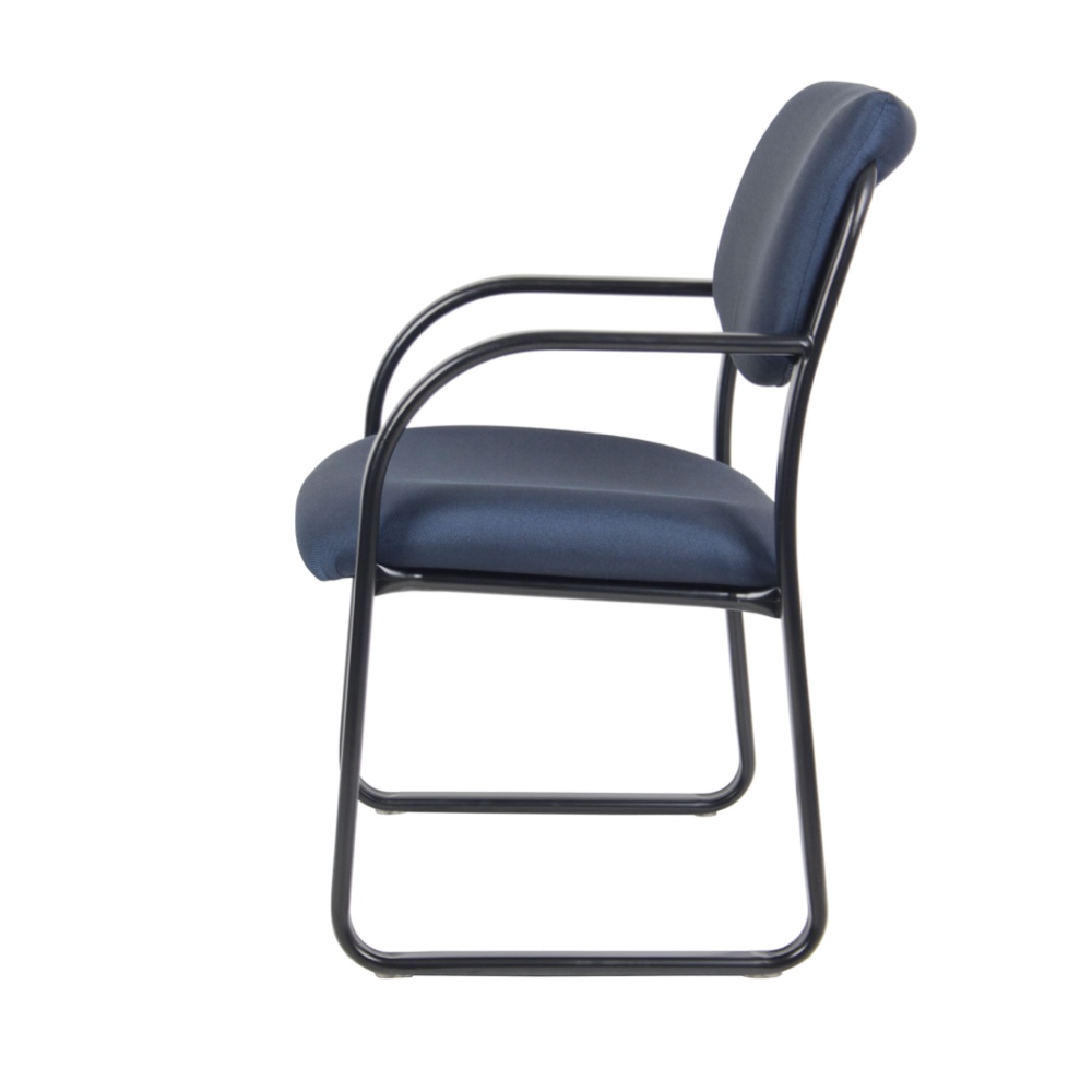 Guest Sled Chair with arms, blue fabric, new office furniture, lounge waiting reception area, office