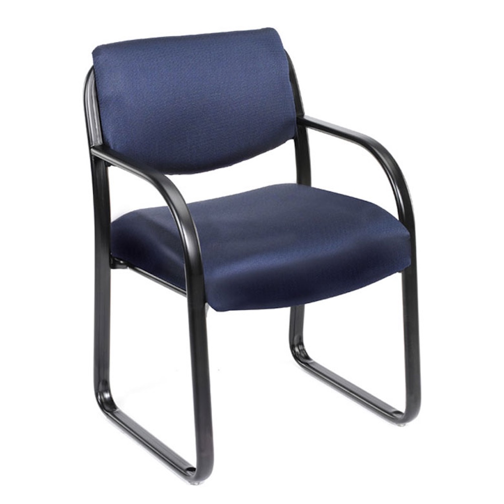 Guest Sled Chair with arms, blue fabric, new office furniture, lounge waiting reception area, office