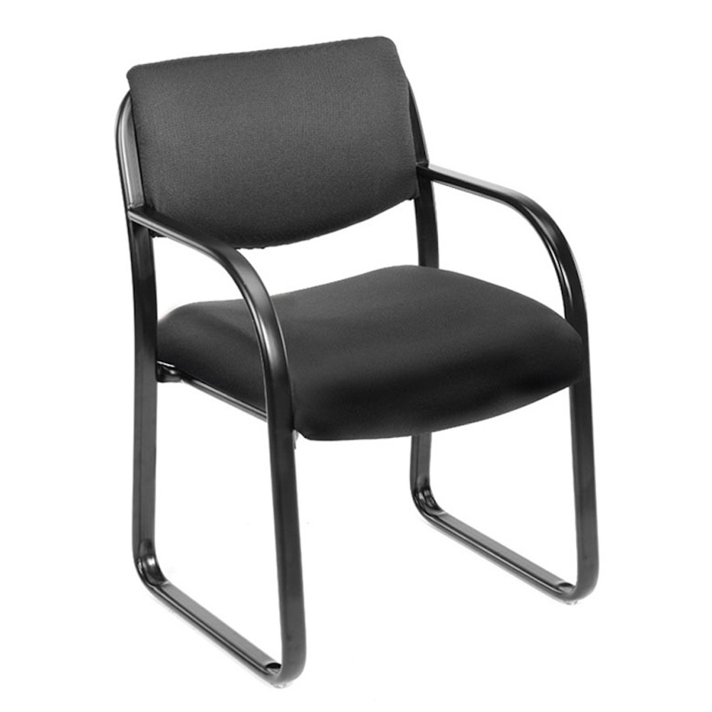 Guest Sled Chair with arms, black fabric, new office furniture, lounge waiting reception area, office
