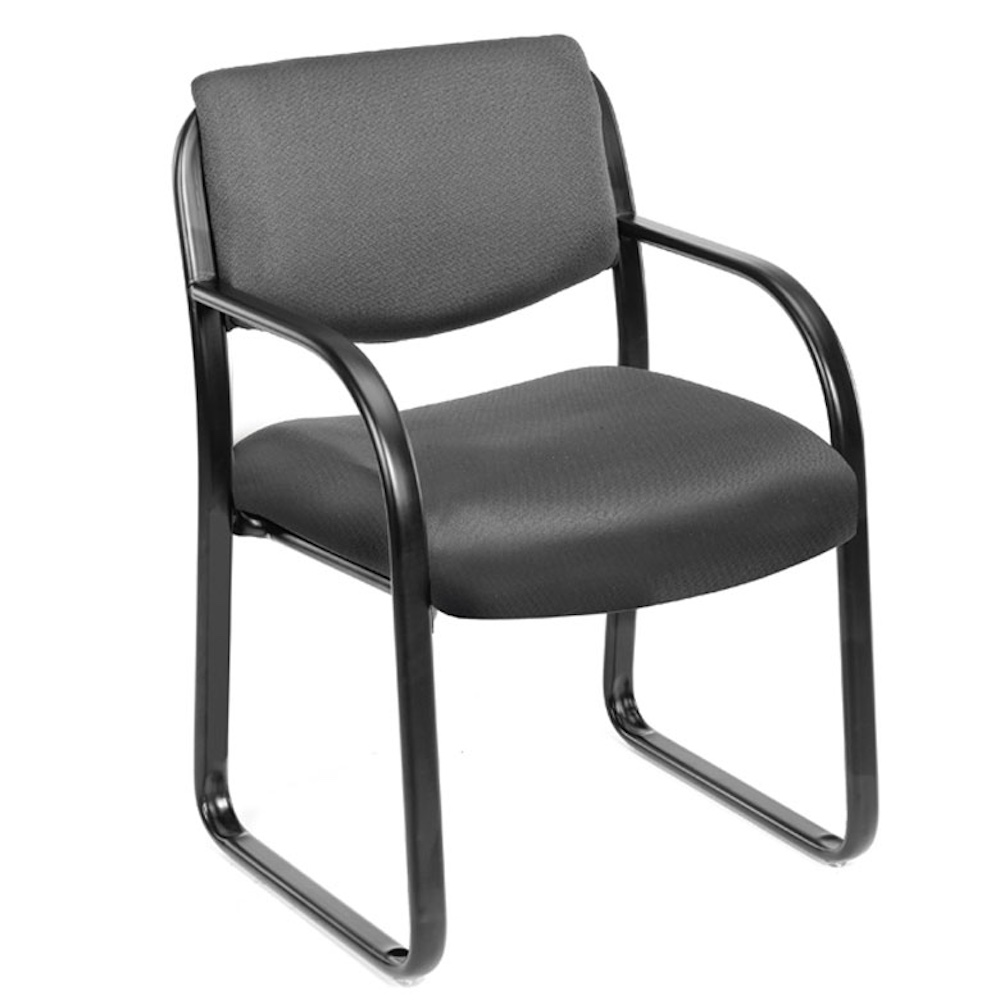 Guest Sled Chair with arms, dark grey fabric, new office furniture, lounge waiting reception area, office