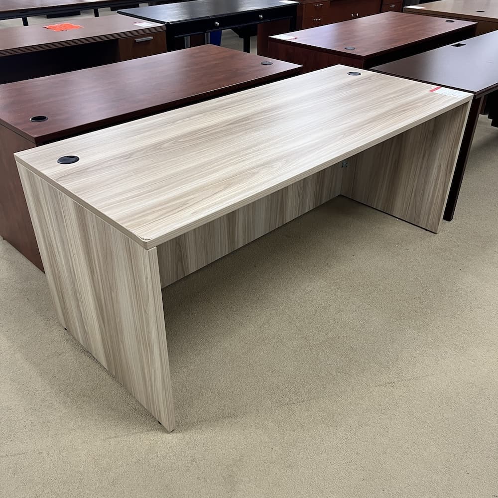 american elm laminate desk shell, open box scratch n dent office furniture