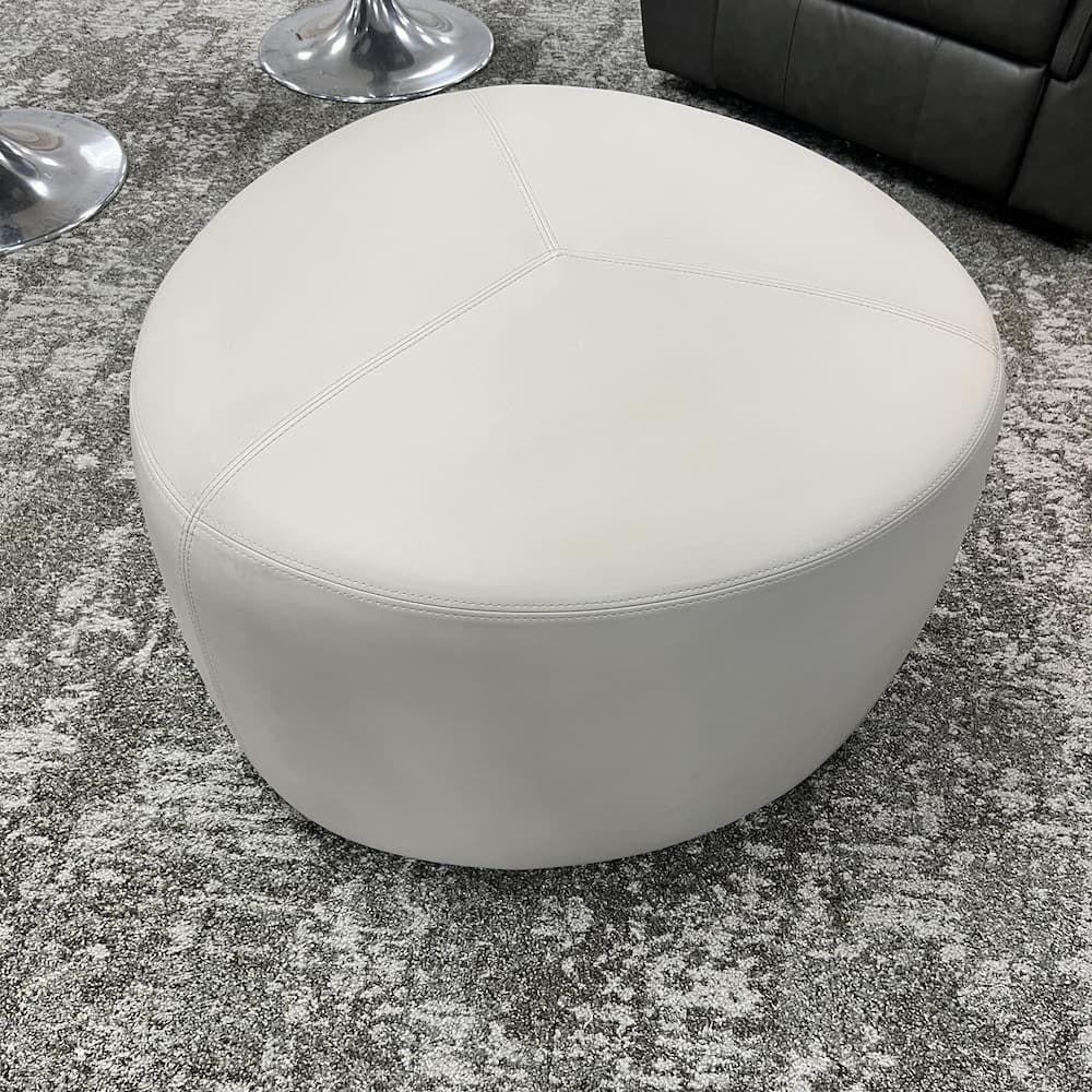 grey vinyl varidesk ottoman, used office furniture