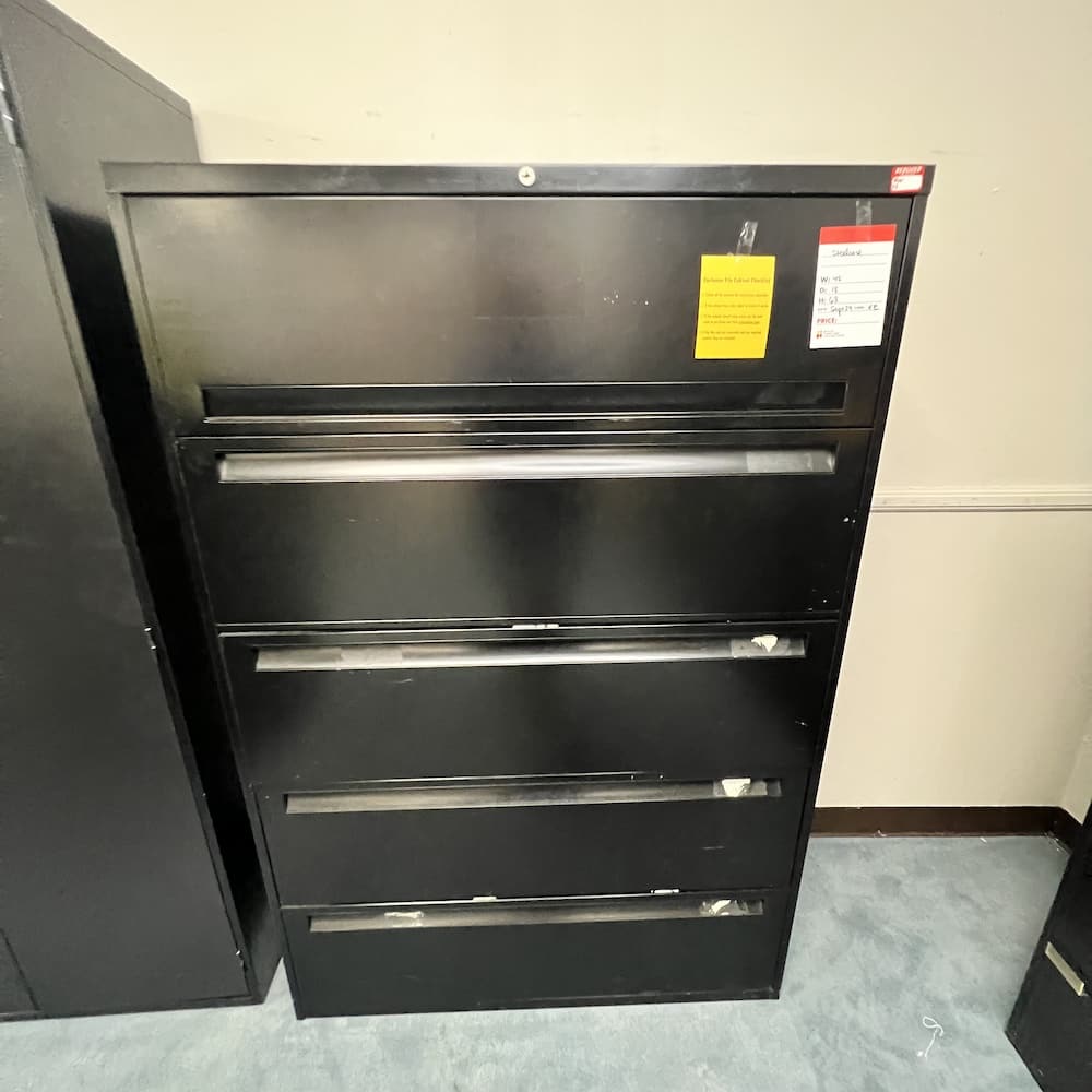 black metal 5 drawer lateral file cabinet, used office furniture storage