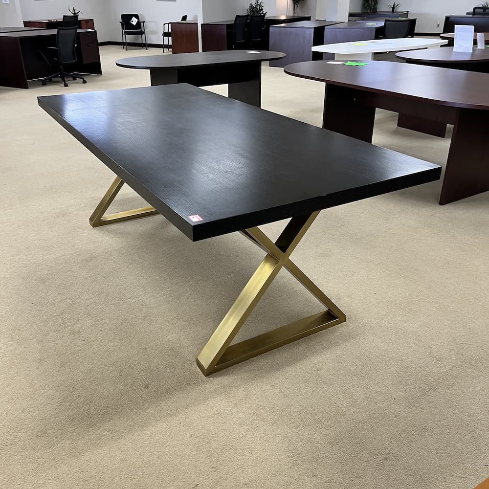 7 ft dining table black with gold legs, coaster, used furniture