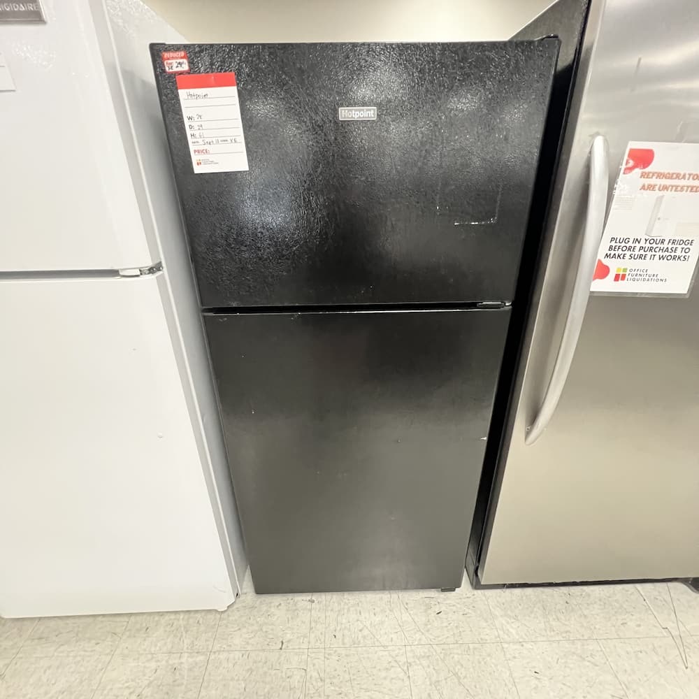 black freezer top refrigerator, hotpoint, used appliances