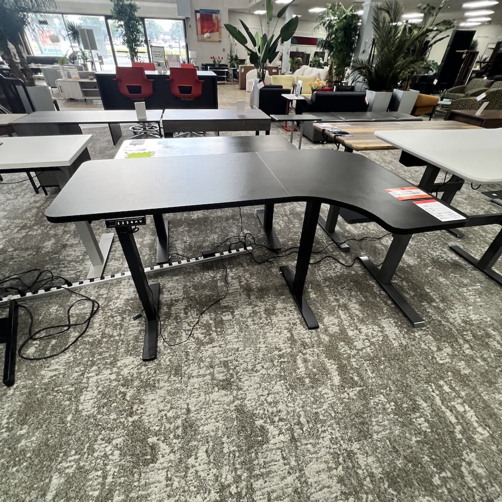 black laminate l-desk height adjustable vivo, used office furniture
