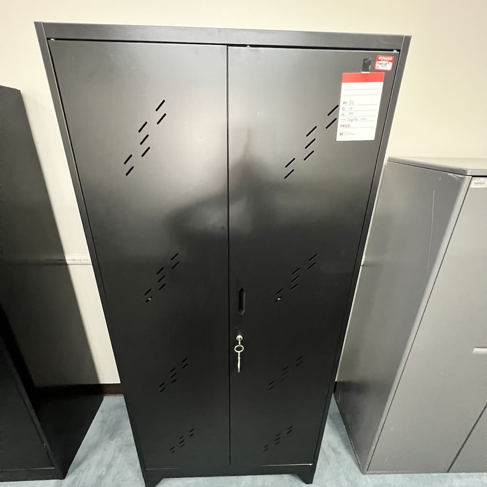 black locker, metal 2 door storage cabinet, garage, lockable, used furniture