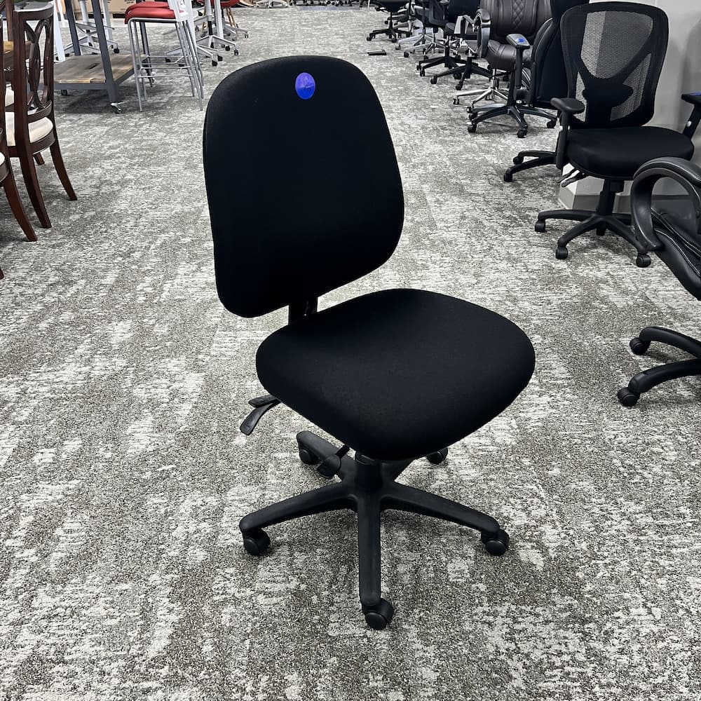 black upholstered armless task chair, ergonomic adjustable open box new, office furniture