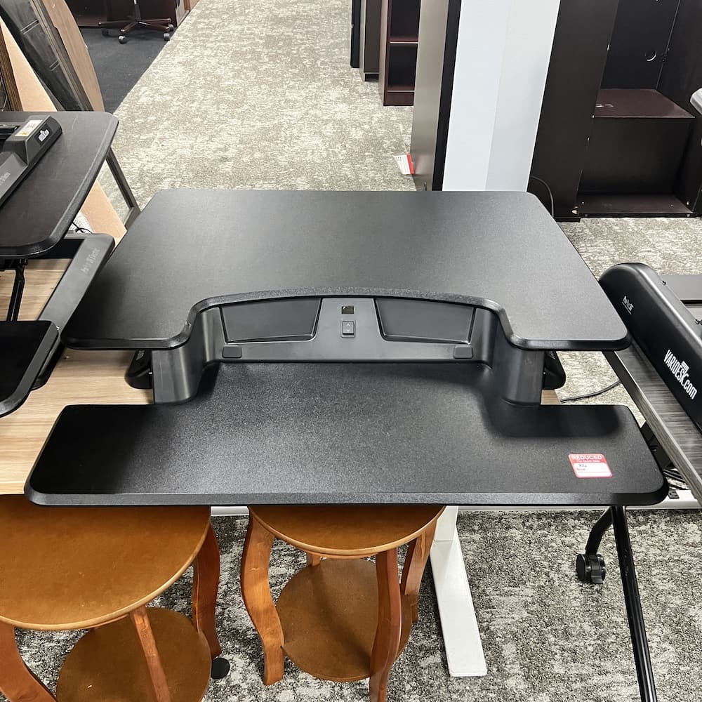 black laminate electric pro plus desk riser varidesk, used office furniture